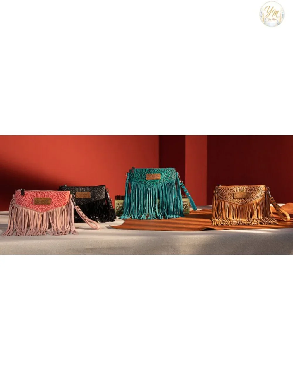 Faux Leather Western Fringe Crossbody Bag with Wristlet Strap